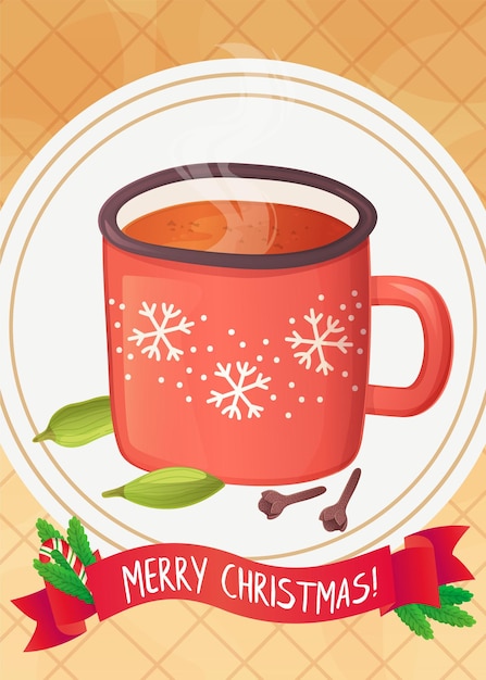 Cute grog beverage with spice christmas greeting card