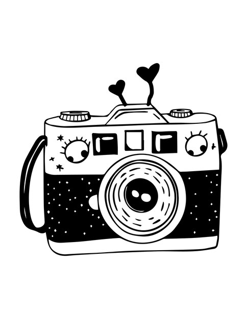 Vector cute and groovy digital camera coloring page