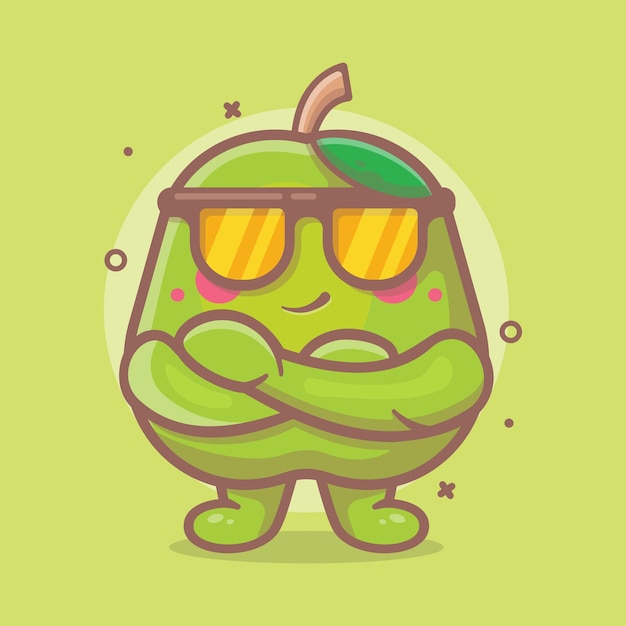 cute guava fruit character mascot with cool expression isolated cartoon in flat style design