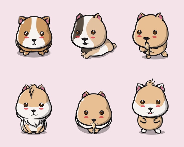 Vector cute guinea pigs playing various poses for logos, posters, pictures, backgrounds and mascots