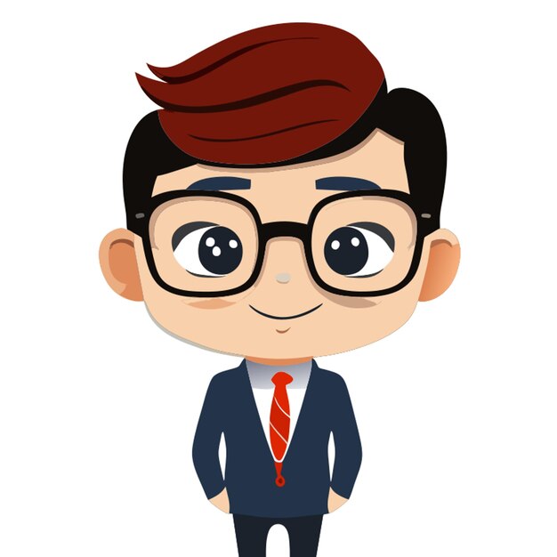 A cute guy wearing glasses in formal suit and landyard vector illustration cartoon