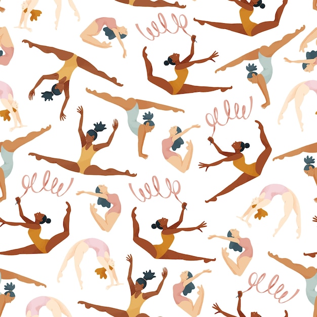 Vector cute gymnast dancers seamless pattern