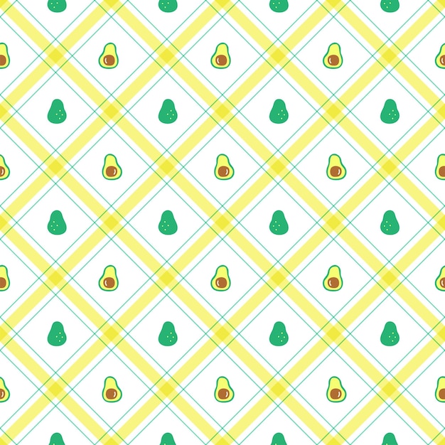 Cute Half Avocado Fruit Vegetable Yellow Green Diagonal Checkered Plaid Scott Gingham Pattern BG