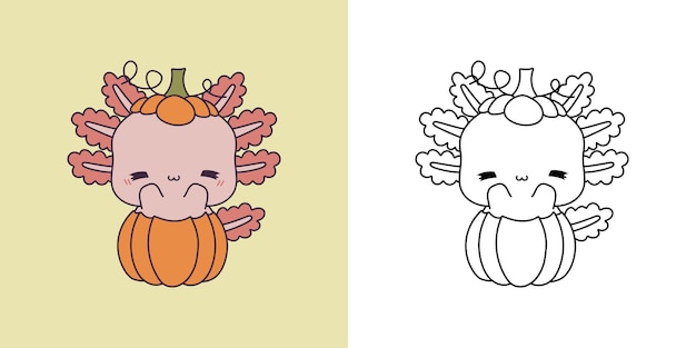 Cute halloween axolotl clipart illustration and black and white kawaii art halloween salamander