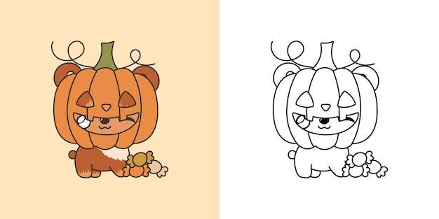 かわいいハロウィーンのクマのクリップアート イラストと白黒のかわいいアート ハロウィーンの森の動物