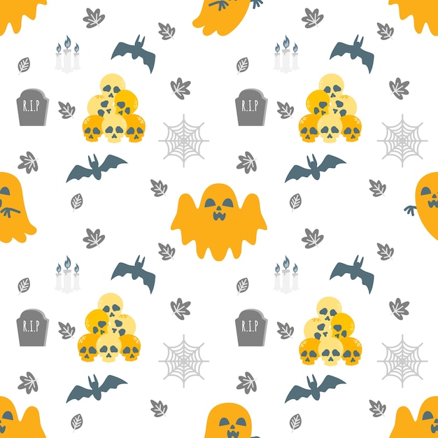 Cute halloween cartoon doodle seamless pattern