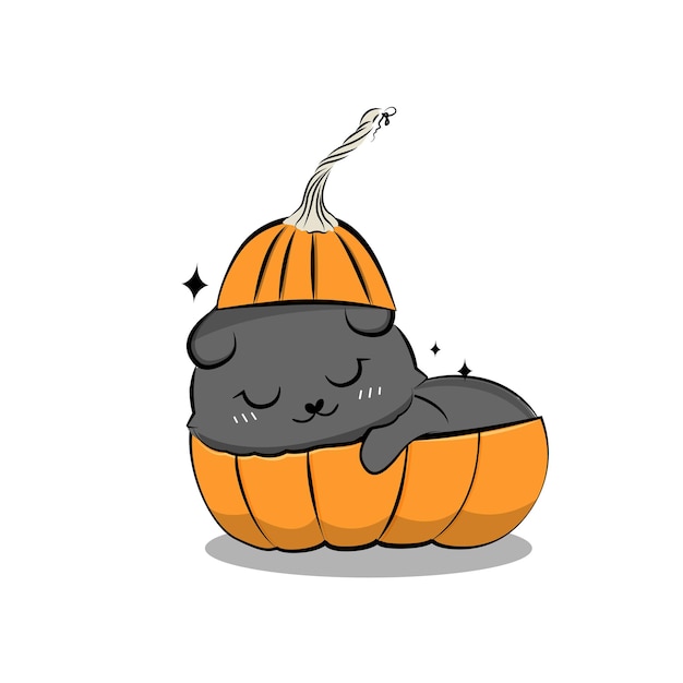 Cute halloween cat in cartoon style.