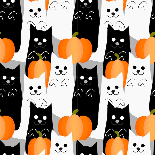 Cute halloween cat ghost seamless pattern.