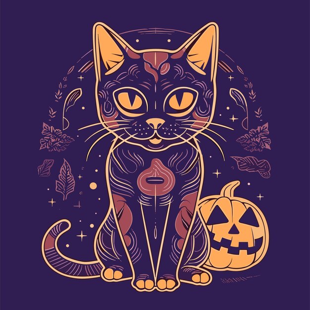 Vector cute halloween cat illustration
