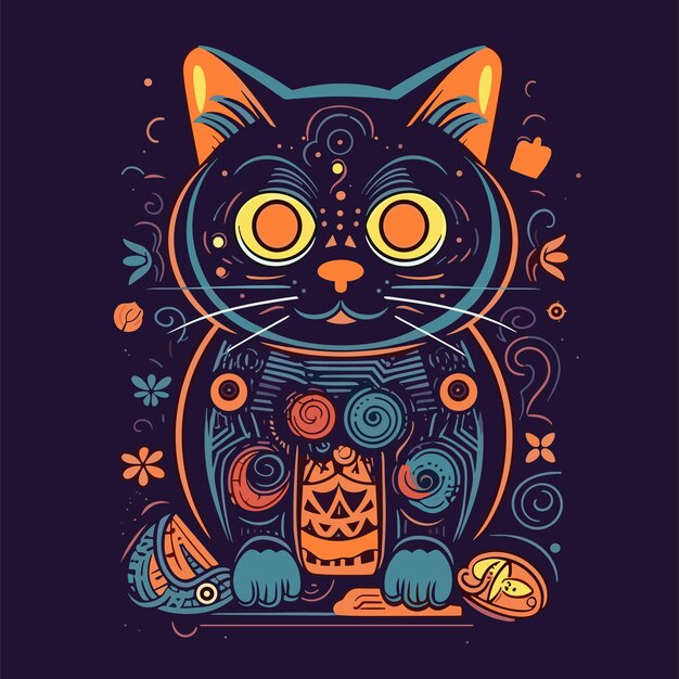 Vector cute halloween cat illustration