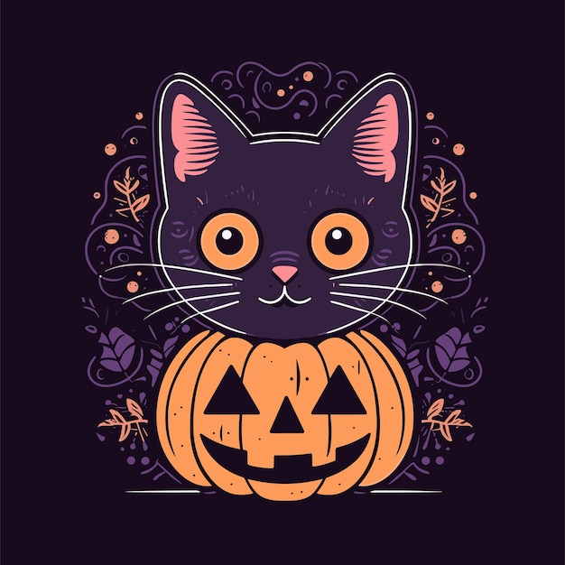 Vector cute halloween cat illustration