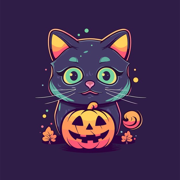 Vector cute halloween cat illustration