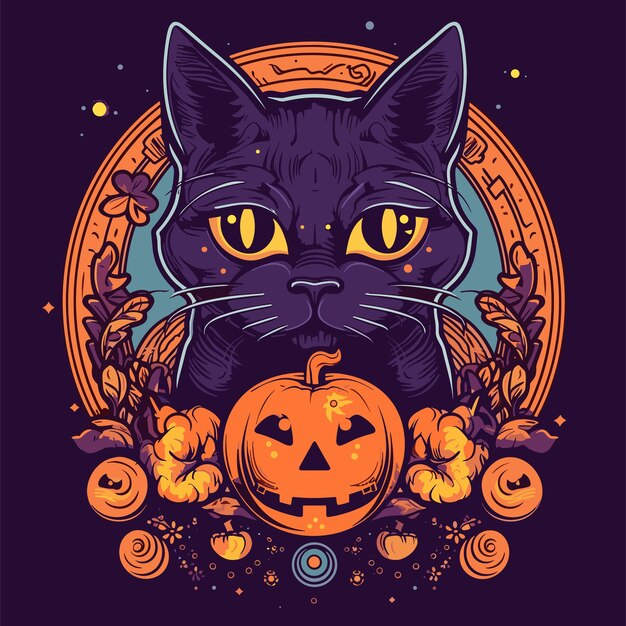 Vector cute halloween cat illustration