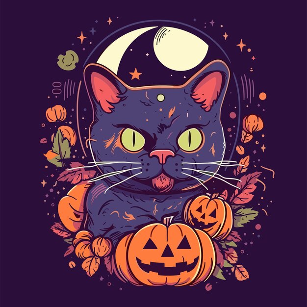 Cute halloween cat illustration