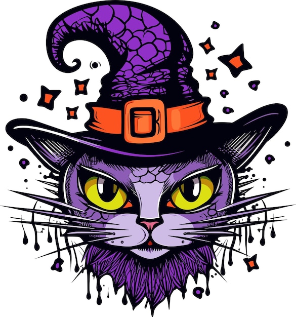 Vettore simpatico gatto di halloween che indossa un cappello