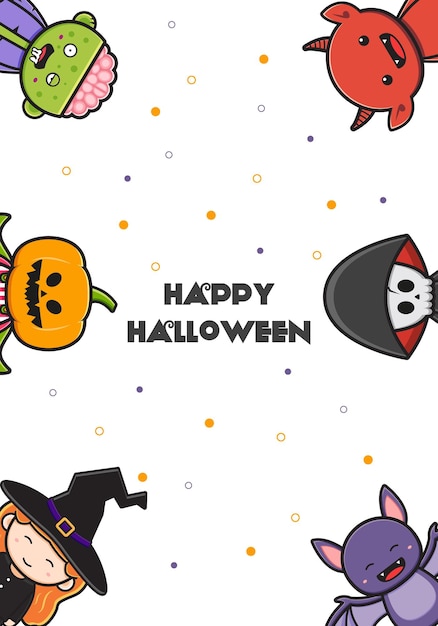 Simpatico personaggio di halloween sfondo banner fumetto illustrazione piatto stile cartone animato