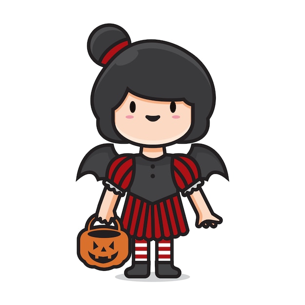 かわいいハロウィーンの衣装の吸血鬼の女性漫画のキャラクター