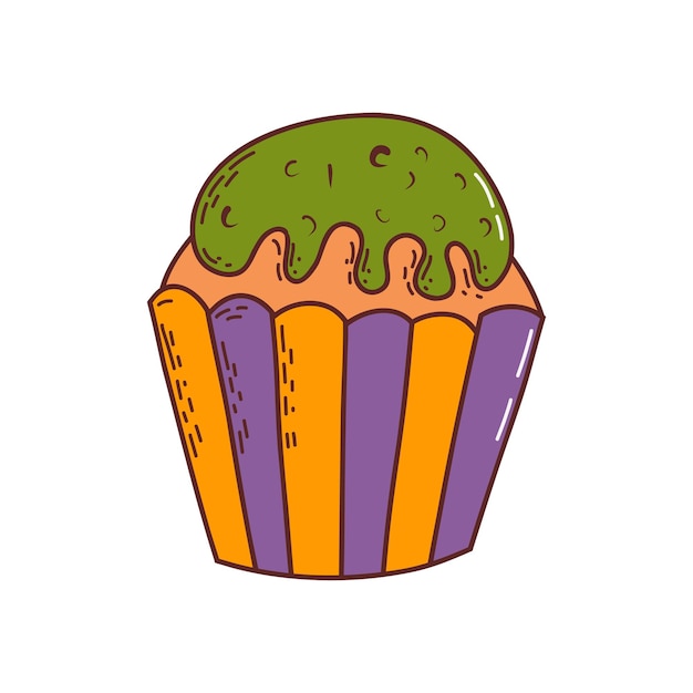 Vettore simpatico cupcake di halloween elemento di halloween dolcetto o scherzetto illustrazione del concetto in stile disegnato a mano