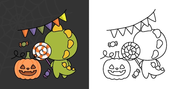 ぬりえページとイラストのかわいいハロウィーン恐竜クリップアート。ハッピー クリップ アート ハロウィーン T レックス。