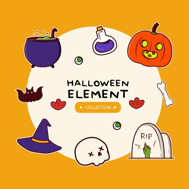 Illustrazione di vettore di progettazione del set di raccolta di elementi di halloween carino