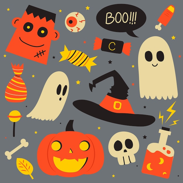 Cute Halloween Flat Vector Illustration Element Collection