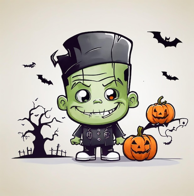 Vector cute halloween frankenstein