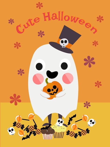 Cute Halloween ghost and candy.