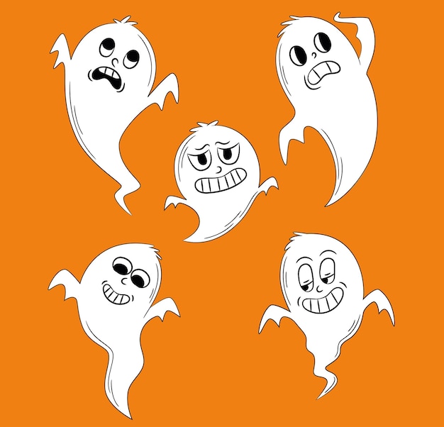 Cute Halloween Ghost Set Vector