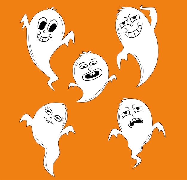Vector cute halloween ghost set vector