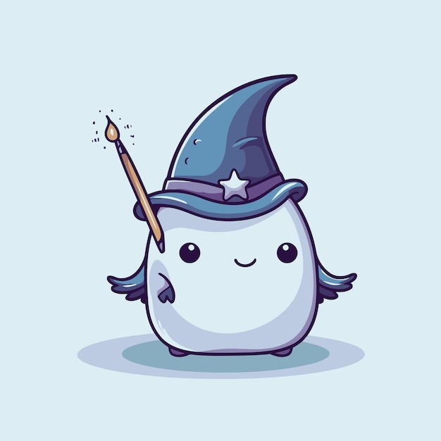 cute halloween ghost with hat and broom vector illustration design