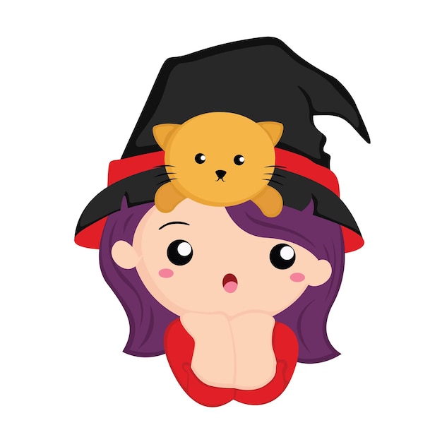 Vector cute halloween girl witch illustration vector clipart