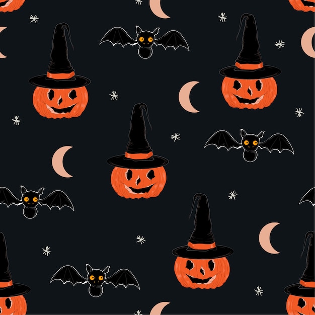 Vector cute halloween night  seamless pattern vector