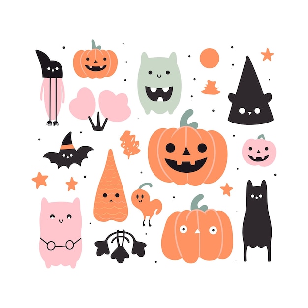 cute halloween objects in light pink and light orange