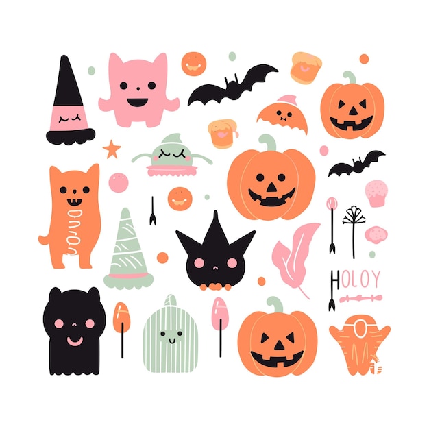 cute halloween objects in light pink and light orange