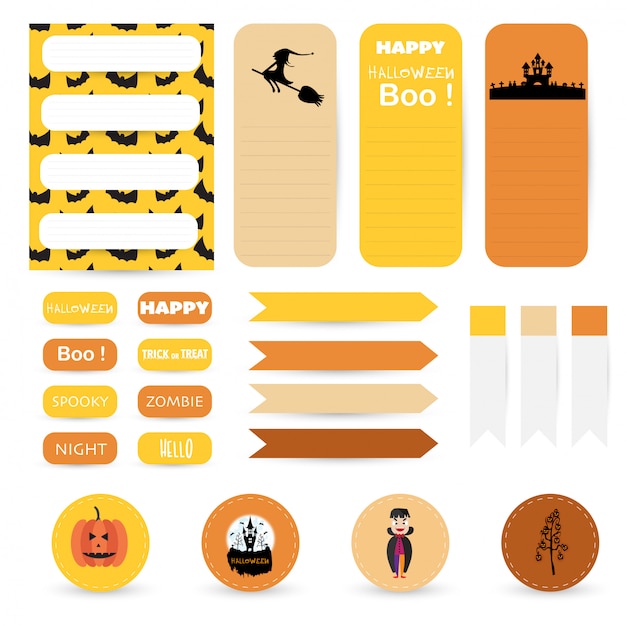 Cute Halloween paper notes set. Paper banner design for message