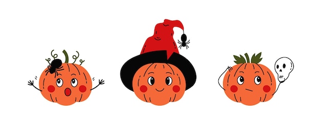Векторный набор симпатичных персонажей Хэллоуинской тыквы