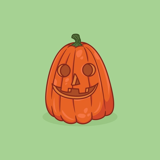 Cute halloween pumpkin illustration on green background cartoon icon