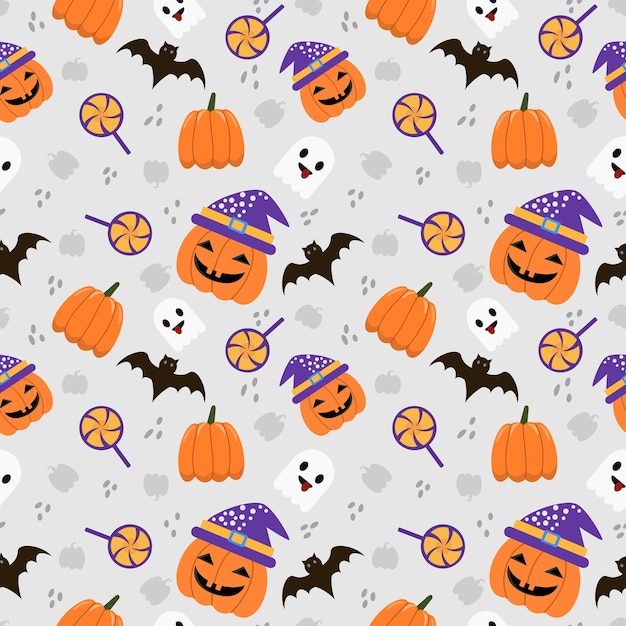 cute halloween pumpkin wearing hat and bat seamless pattern for fabrictextile wallpaper gift wrap paper