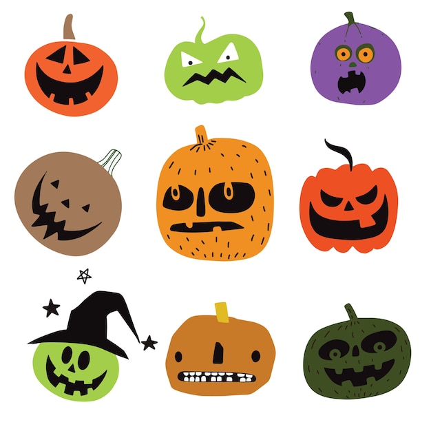 Cute halloween pumpkins. isolated on background. flat style vect