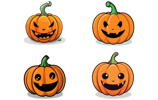 Cute halloween pumpkins Isolated on white background Flat style vector illustration