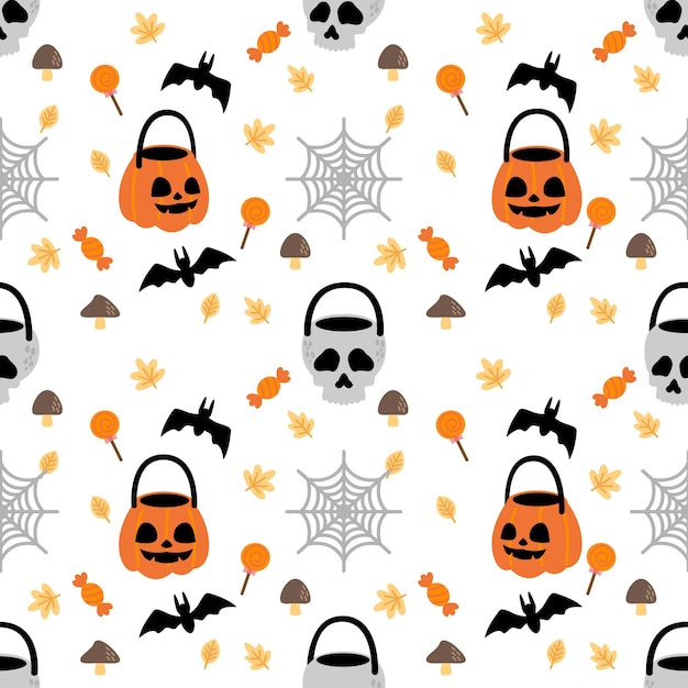 CUTE HALLOWEEN RABBIT BUNNY CARTOON DOODLE SEAMLESS PATTERN ILLUSTRATION