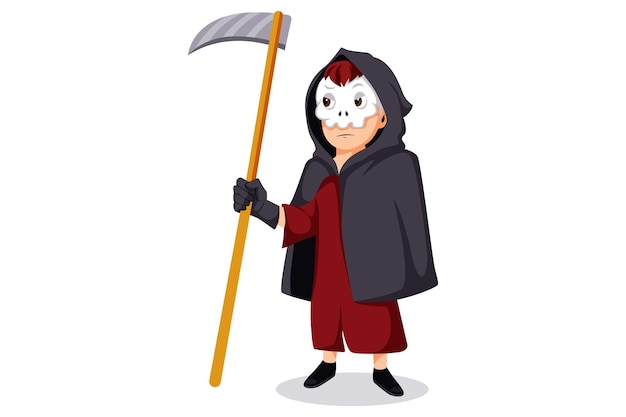 Vector cute halloween reaper character illustration