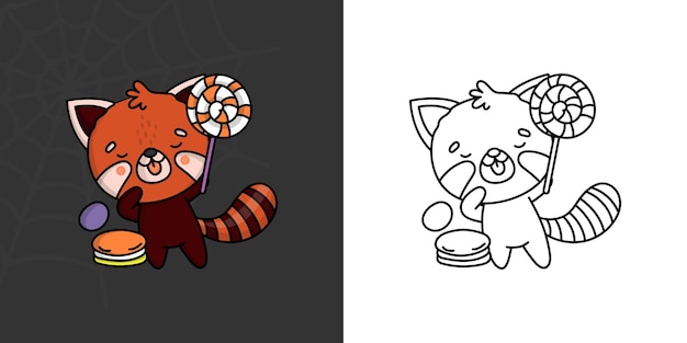 Cute Halloween Red Panda Clipart for Coloring Page and Illustration. Happy Clip Art Halloween Animal