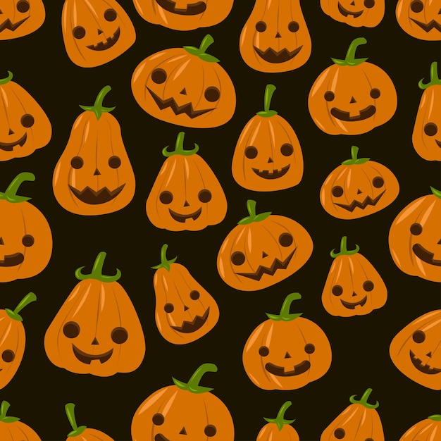 Vector cute halloween seamless pattern funny pumpkin faces