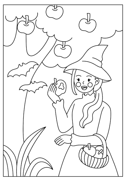 cute halloween witch coloring page for kids printable