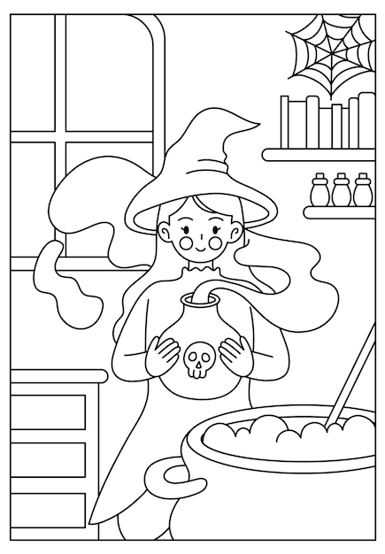 cute halloween witch coloring page for kids printable