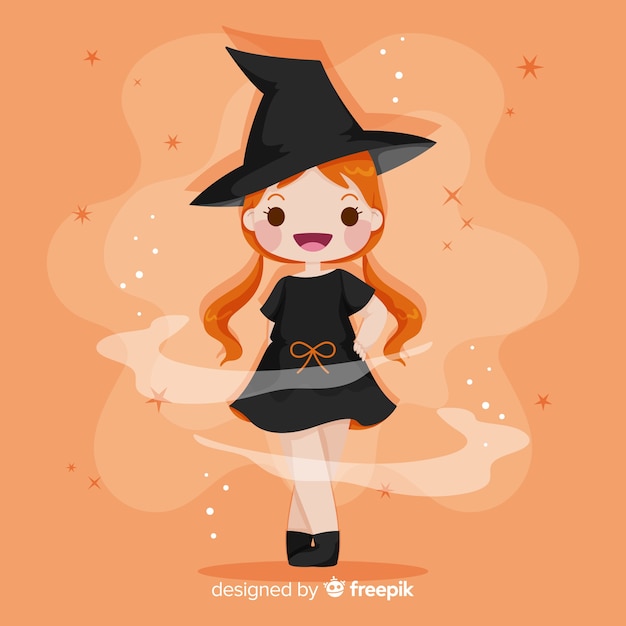 かわいいハロウィーン魔女手描き