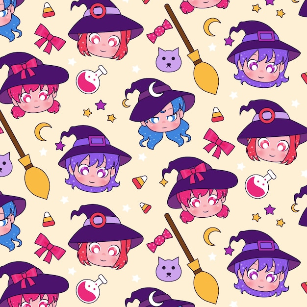 Vector cute halloween witch pattern