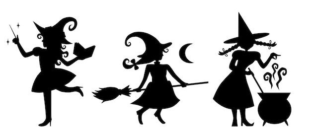 Cute Halloween witch silhouette stock vector