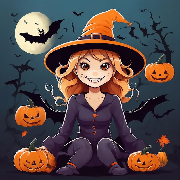 Vector cute halloween witch